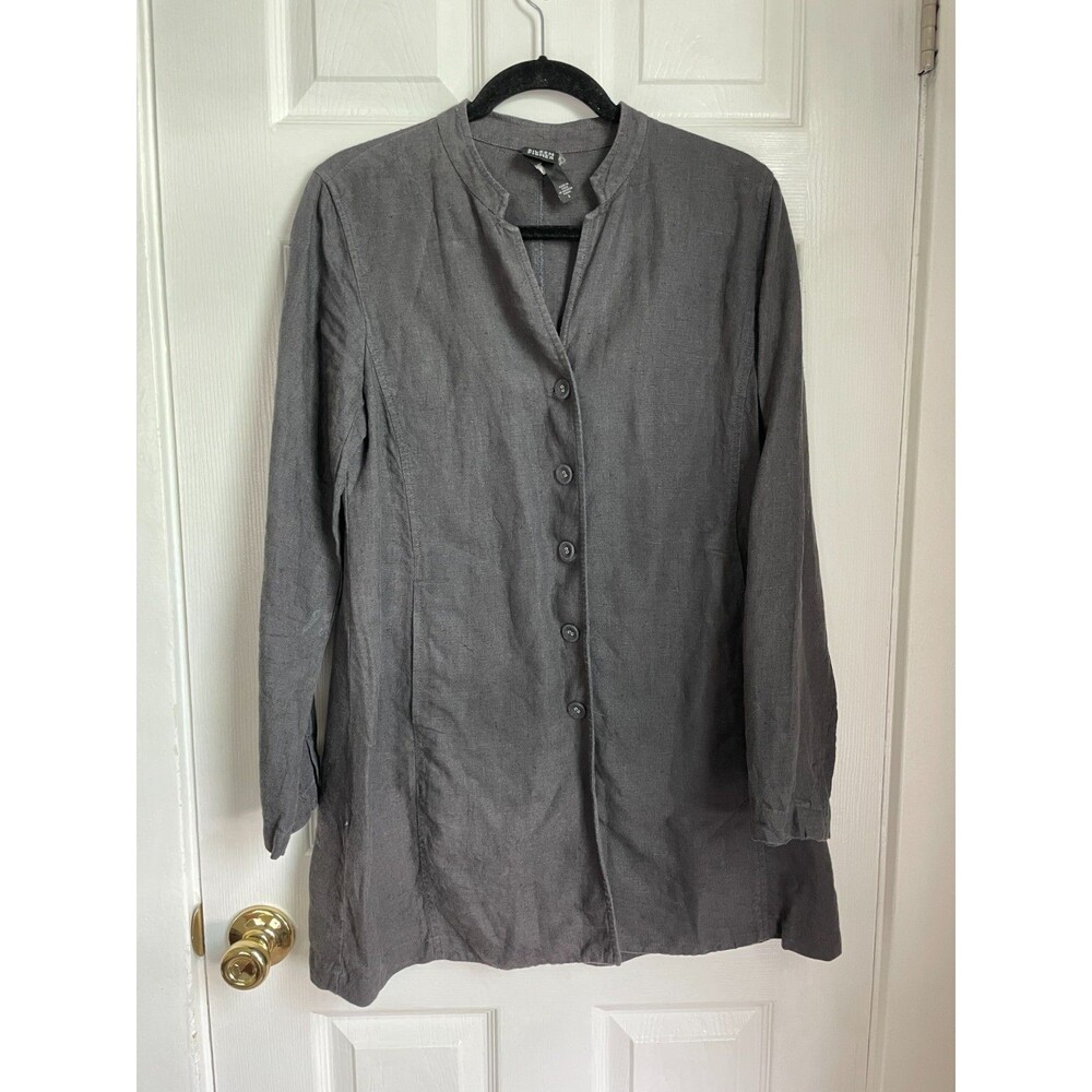 Eileen Fisher Irish Linen Tunic Japanese style Blazer Jacket Graphite S READ!